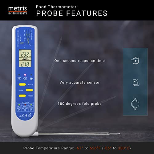 Metris Instruments Food Cooking Meat Thermometer Digital Infrared Instant Read with Probe for Kitchen, Outside Grill, BBQ Smoker, Model TCT303F-NSF NSF Approved - Image 4