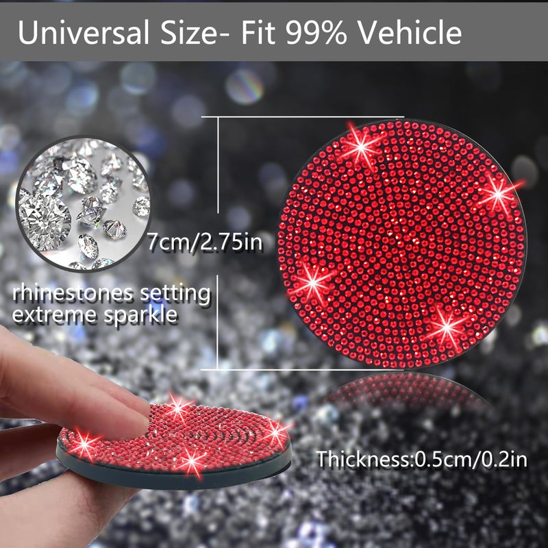 NBTEPEM 2pcs Bling Car Cup Holder Coaster, 2.75 inch Anti-Slip Shockproof Universal Fashion Car Coasters Insert Bling Crystal Rhinestone Automotive Interior Accessories for Women (2 pcs, Red) - Image 2