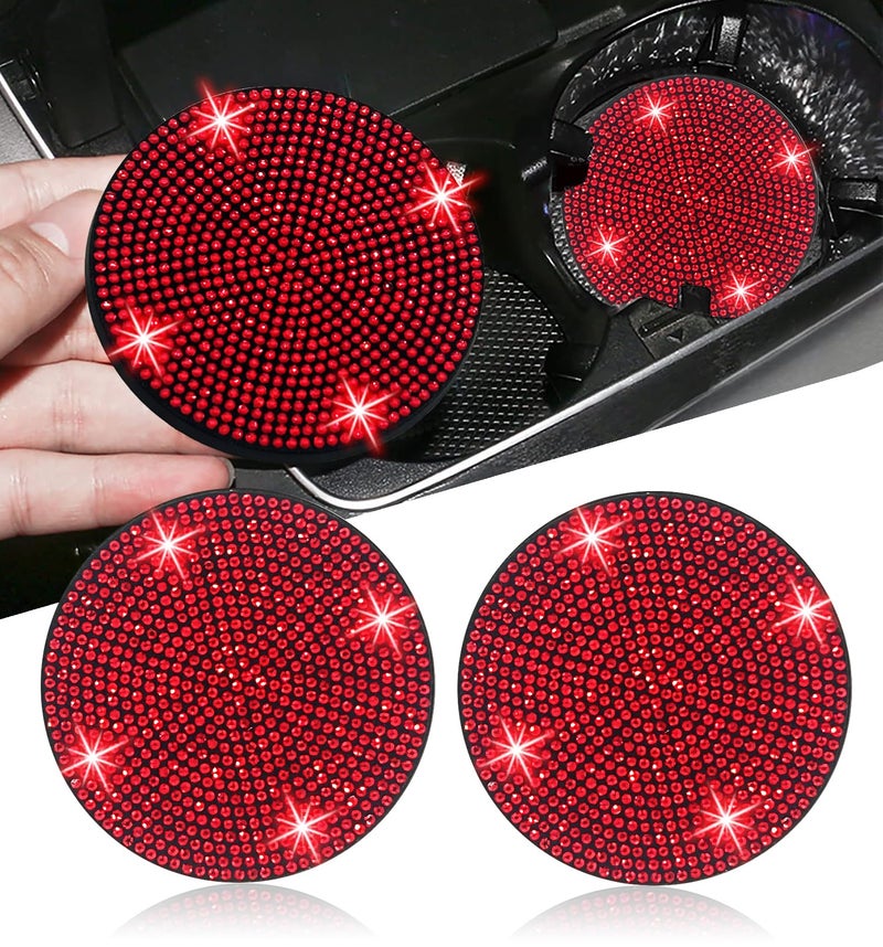 NBTEPEM 2pcs Bling Car Cup Holder Coaster, 2.75 inch Anti-Slip Shockproof Universal Fashion Car Coasters Insert Bling Crystal Rhinestone Automotive Interior Accessories for Women (2 pcs, Red) - Image 1