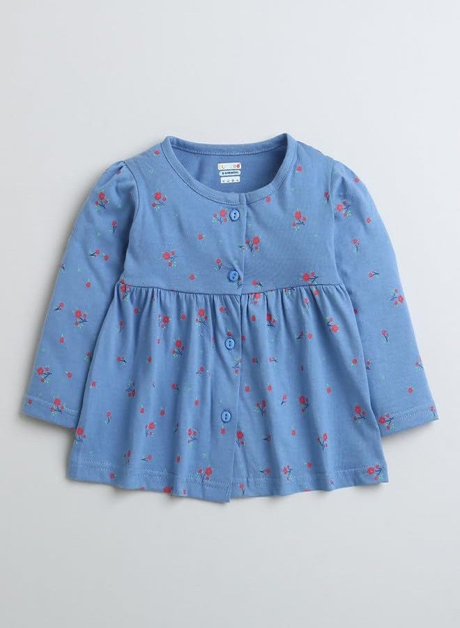 BUMZEE فستان بناتي أزرق بأكمام طويلة من القطن يصل إلى الركبة، مناسب للارتداء اليومي، العمر من 0 إلى 3 أشهر (Peb9611B-blu) - Image 4