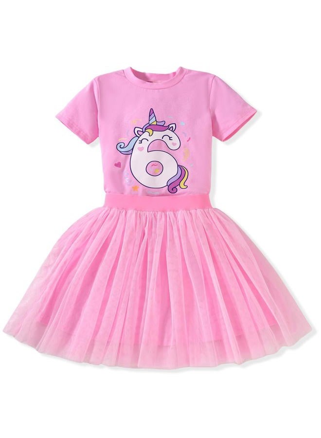 CPEI 6th Birthday Outfit for Girls 6 Year Old Six Sixth Shirt Skirt Birthday Outfit, Pink, 6 years - Image 1