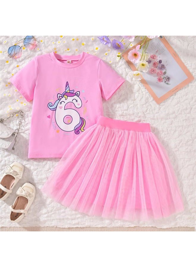 CPEI 6th Birthday Outfit for Girls 6 Year Old Six Sixth Shirt Skirt Birthday Outfit, Pink, 6 years - Image 2