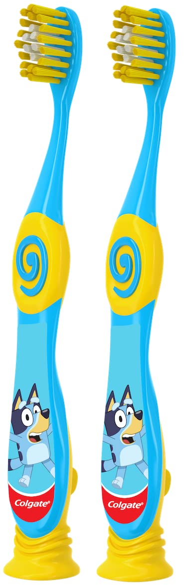 Colgate Bluey Toothbrush for Children with Suction Cup, Kids 2-5 Years Old, Extra Soft (Colors & Characters Very) - Pack of 2 - Image 1