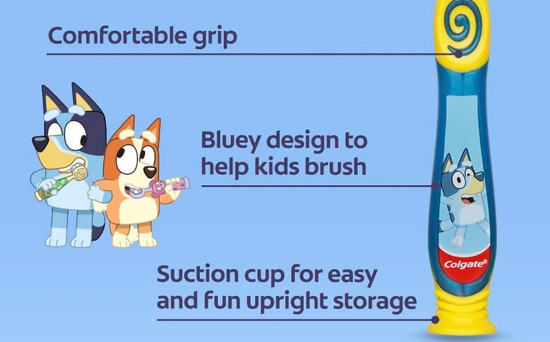 Colgate Bluey Toothbrush for Children with Suction Cup, Kids 2-5 Years Old, Extra Soft (Colors & Characters Very) - Pack of 2 - Image 4