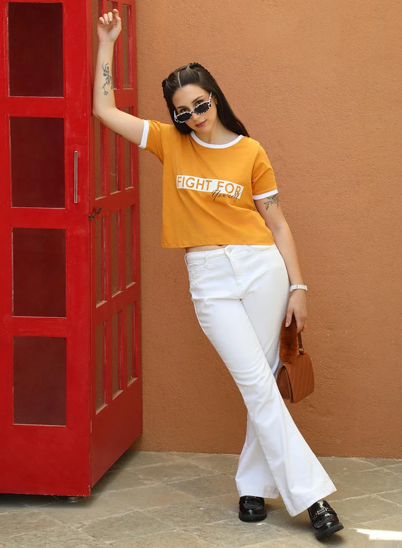 Pinacolada  Women's Mustard Yellow Fight For Yourself Top for Women | Best Price UAE