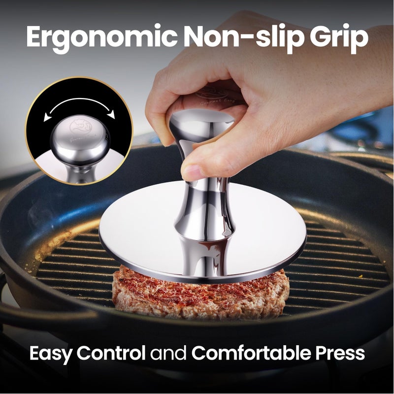 Gourmet Easy 2-in-1 Smash Burger Press & Patty Maker, Heavy Duty Premium Stainless Steel Hamburger Helper, Easy-Clean Design, Hamburger Press with Patty Liner, Mirror Polished Burger Mold, Dishwasher Safe - Image 3