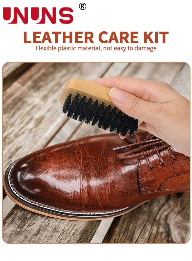 UNUNS Shoe Shine Kit,8PCS Shoe Polish with PU Leather,Sleek Elegant Case,Travel Shoe Shine Brush Kit for Leather Boots Shoe Care and Cleaning,Brown - Image 2