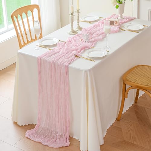 Sioloc 1 Pack Light Pink Cheesecloth Table Runner Fall Autumn Decor for 10ft(35" x120" ) Table Cloth for Tea Wedding Birthday Party Baby Bridal Shower Halloween Thanksgiving - Image 3
