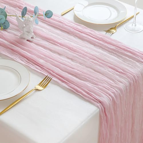 Sioloc 1 Pack Light Pink Cheesecloth Table Runner Fall Autumn Decor for 10ft(35" x120" ) Table Cloth for Tea Wedding Birthday Party Baby Bridal Shower Halloween Thanksgiving - Image 5