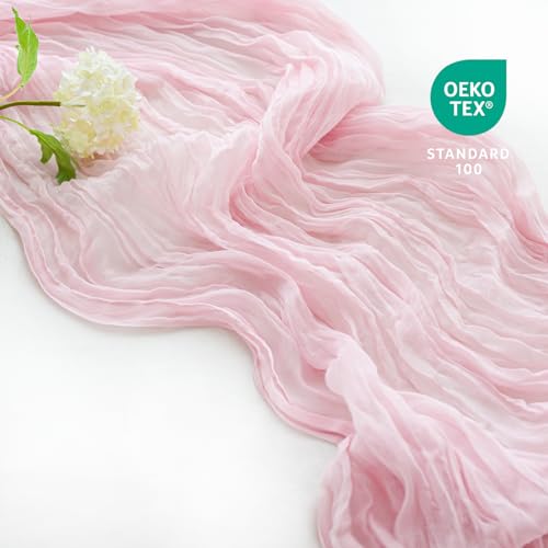 Sioloc 1 Pack Light Pink Cheesecloth Table Runner Fall Autumn Decor for 10ft(35" x120" ) Table Cloth for Tea Wedding Birthday Party Baby Bridal Shower Halloween Thanksgiving - Image 2
