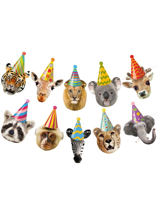 لافتة عيد ميلاد سعيد لحيوانات السفاري، زينة حفلات أعياد الميلاد، لافتة حيوانات للحفلات، إكليل لزينة أعياد الميلاد في الغابة، لوازم حفلات حديقة الحيوانات البرية للأطفال - Image 1