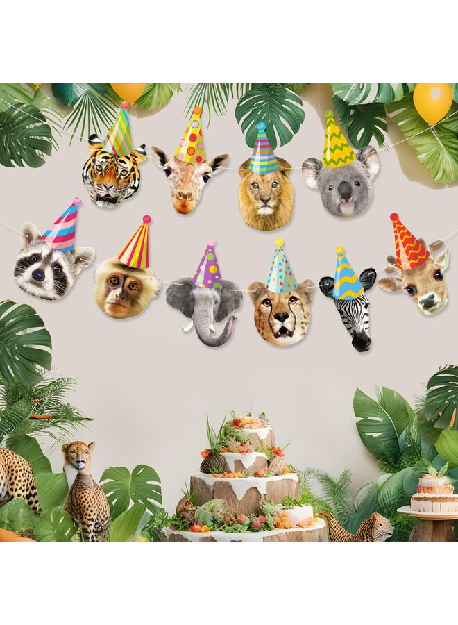 لافتة عيد ميلاد سعيد لحيوانات السفاري، زينة حفلات أعياد الميلاد، لافتة حيوانات للحفلات، إكليل لزينة أعياد الميلاد في الغابة، لوازم حفلات حديقة الحيوانات البرية للأطفال - Image 2