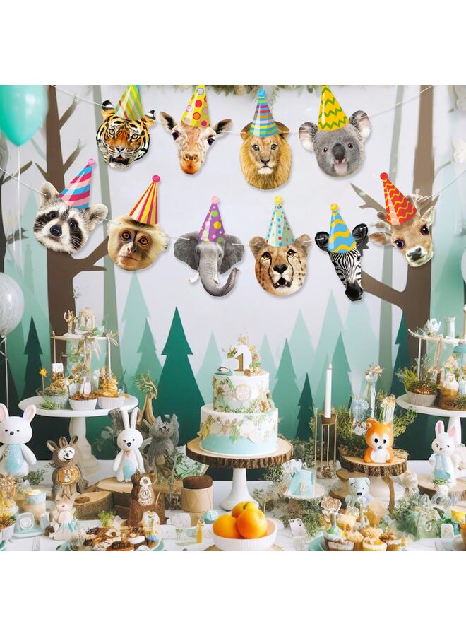 لافتة عيد ميلاد سعيد لحيوانات السفاري، زينة حفلات أعياد الميلاد، لافتة حيوانات للحفلات، إكليل لزينة أعياد الميلاد في الغابة، لوازم حفلات حديقة الحيوانات البرية للأطفال - Image 3