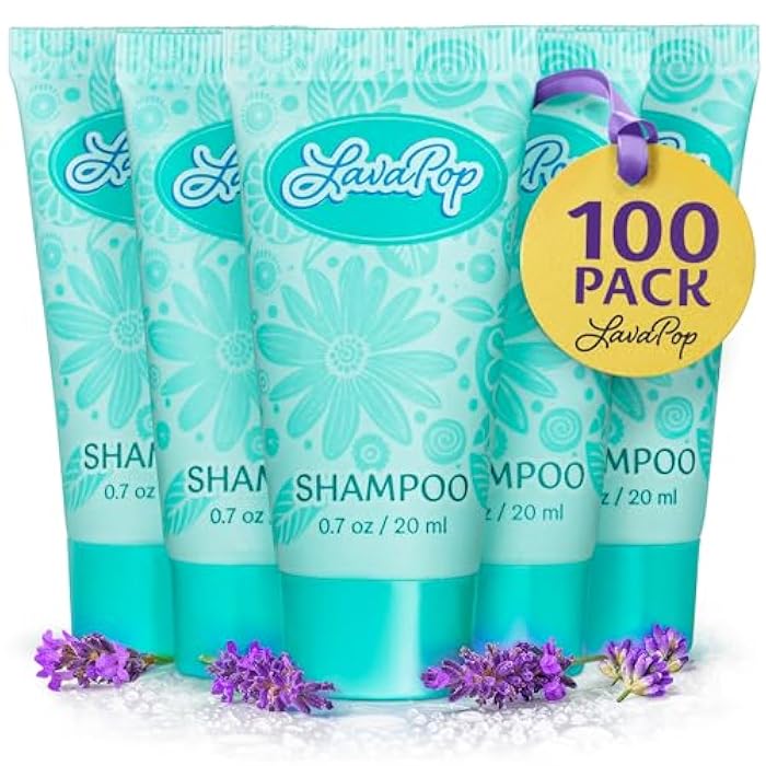 LavaPop - Travel Size Hotel Shampoo - Iris, Violet & Amber, 0.7 fl oz, 100 Pack - Delight Your Guests with Calming & Comforting Shampoo - Bulk Small Toiletries for Airbnb, Motels & Guest Rooms - Image 1