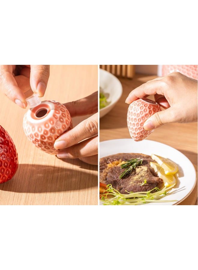 Qiuhome Strawberry Salt and Pepper Shakers Cute Ceramic Salt and Pepper Shakers Set - Image 3