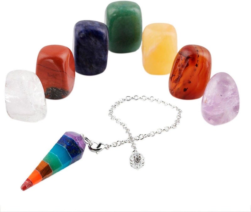 Rockcloud Healing Crystal Kit,7 Chakra Stones & Pendulum Meditation Set
