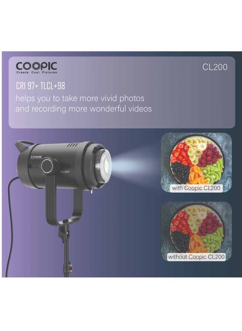 COOPIC CL-200 Adjustable LED Video light 200W, 2.4g remote control, white from 3200k or 5600k,CRI>97 TLCI>98, Daylight Balanced Video Light for Video Recording, Photography, Outdoor Shooting, etc - Image 3