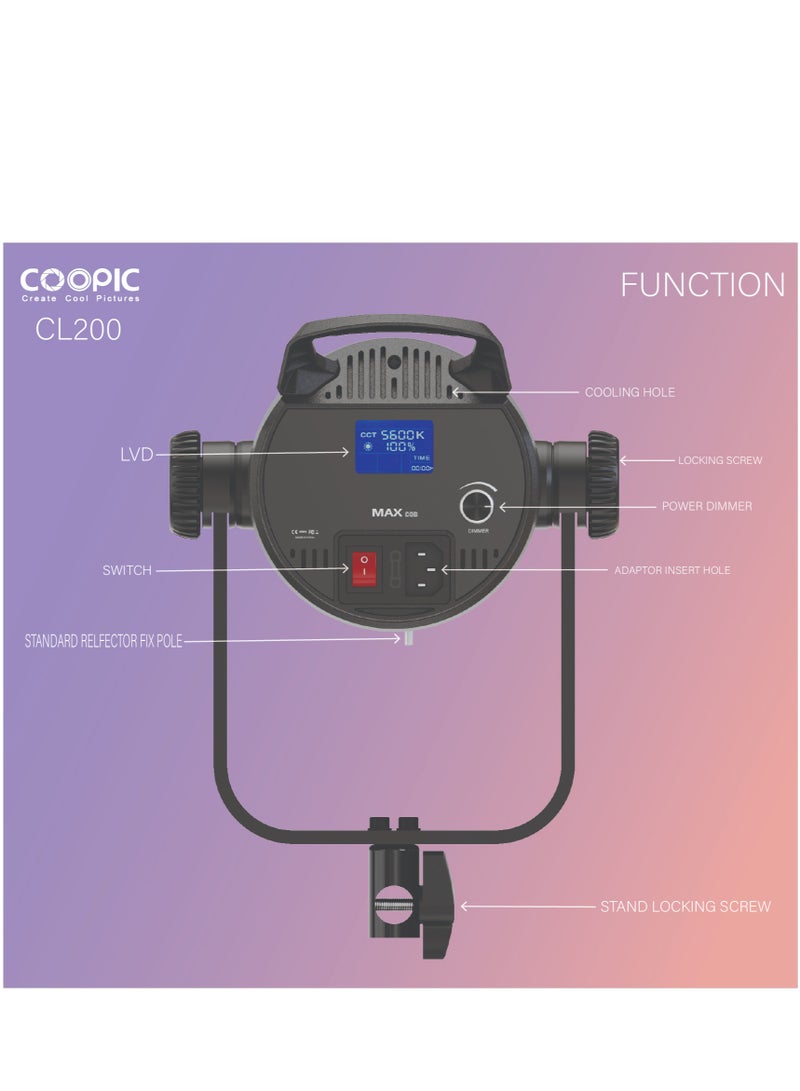 COOPIC CL-200 Adjustable LED Video light 200W, 2.4g remote control, white from 3200k or 5600k,CRI>97 TLCI>98, Daylight Balanced Video Light for Video Recording, Photography, Outdoor Shooting, etc - Image 4