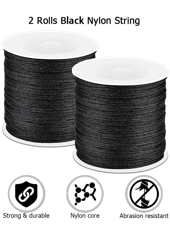 Wffo 2 Rolls Black Nylon String - 0.8mm Nylon Thread Chinese Knotting Cord Tarred Twine Outdoor String for Braided Bracelets, Beading, Necklaces, Macrame Craft, Wind Chime, Blinds, Jewelry Making （109 Yards） - Image 1