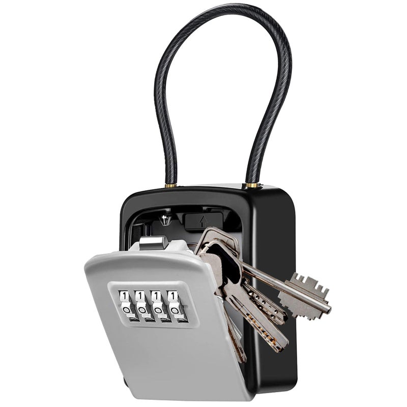 Key Lock Box,C-Timvasion® 4-Digit Combination Key Safe Box,Resettable Code Security Key Storage Box with Removable Shackle for Indoor Outdoor Home, Office, Garage, School, Gym, Airbnb (Gery+Black A) - Image 1