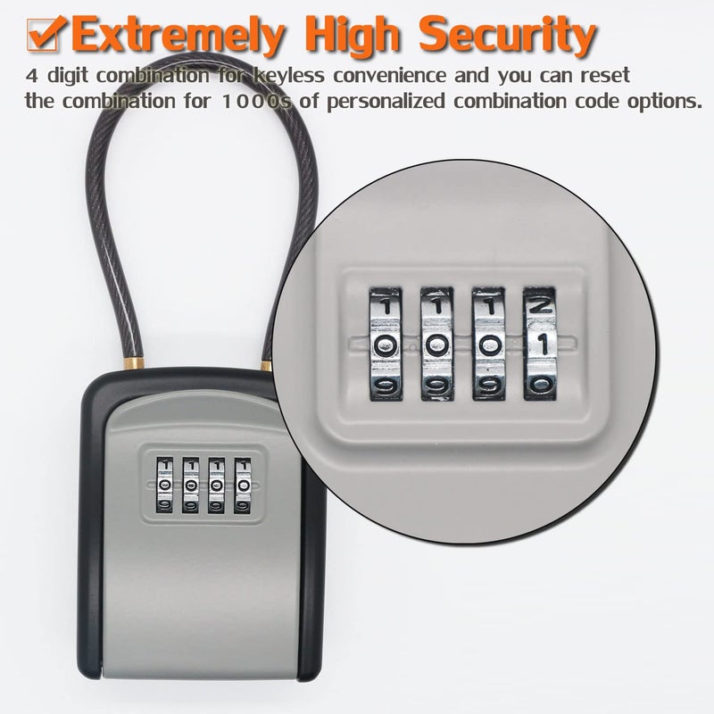 Key Lock Box,C-Timvasion® 4-Digit Combination Key Safe Box,Resettable Code Security Key Storage Box with Removable Shackle for Indoor Outdoor Home, Office, Garage, School, Gym, Airbnb (Gery+Black A) - Image 5