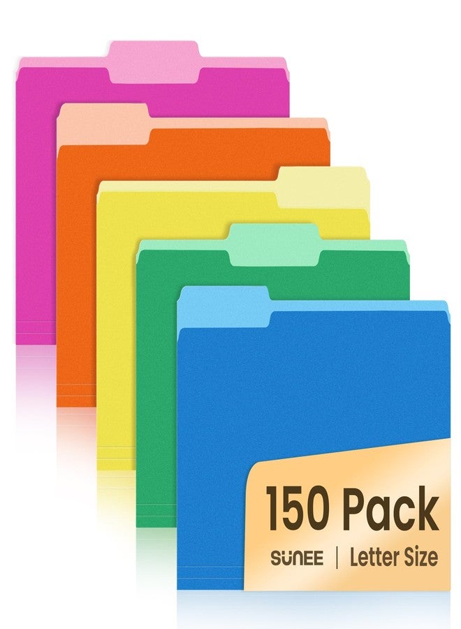 SUNEE File Folders, 150 Pack Manilla Folders 8.5 x 11, Colored File Folders Home Office School Supplies for Documents Files Paper, 5 Assorted Colors - Image 1