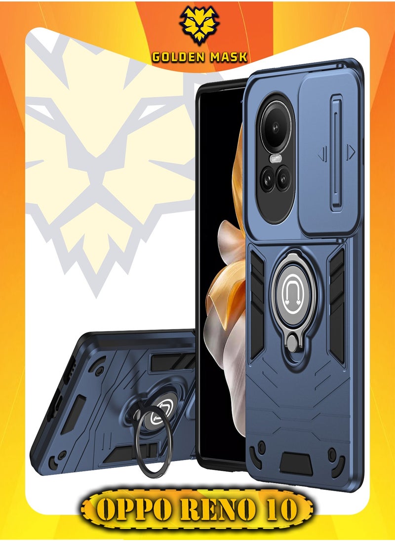 GOLDEN MASK - GOLDEN MASK For Oppo Reno10 Armor Window Bracket Camera Shield Cover Camera Lend Protection With Ringe (Navy Blue) - Image 1