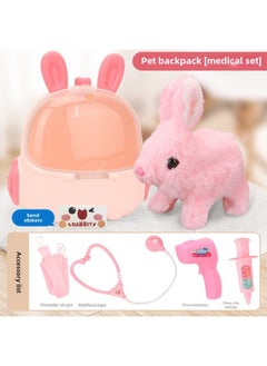 Generic Children's Storage Backpack Toys Electric Simulation Rabbit Dolls Will Walk And Call Pets To Dress Up Family Gifts-Colour:Long Ear Backpack + Pink Rabbit Comes With Stickers -Specification:Color Box  - Image 1