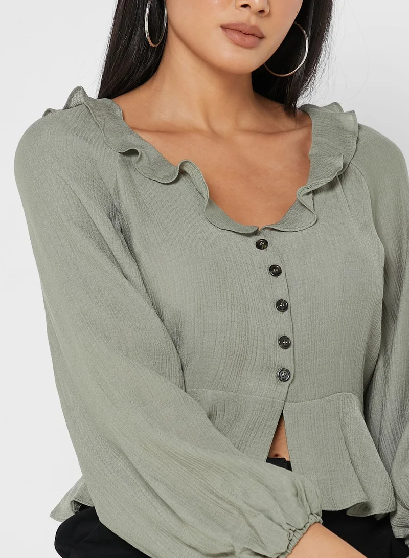 TOPSHOP Ruffle Button Detail Peplum Top