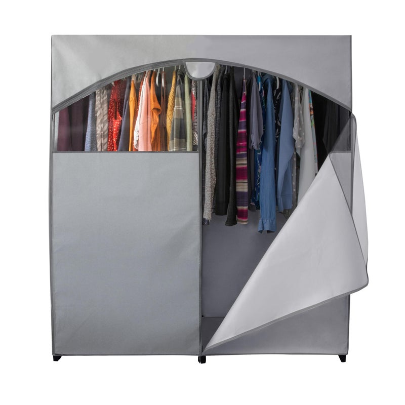 HOLDN STORAGE Portable Wardrobe Closet Large  Premium Heavy Duty Metal Hanging Rod with Dark Gray Cover 50 Lb Weight Capacity Super Easy Assembly No Tools Required