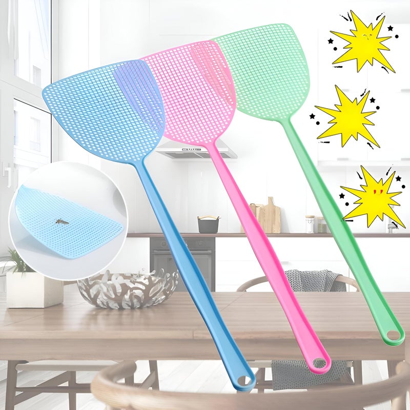 Insect Weapons - Durable Plastic Fly Swatters Designed for Perfectly Targeting Bugs, Featuring Comfortable Long Handles and Fun Random Colour Options (3 piece of the color shown) - Image 1