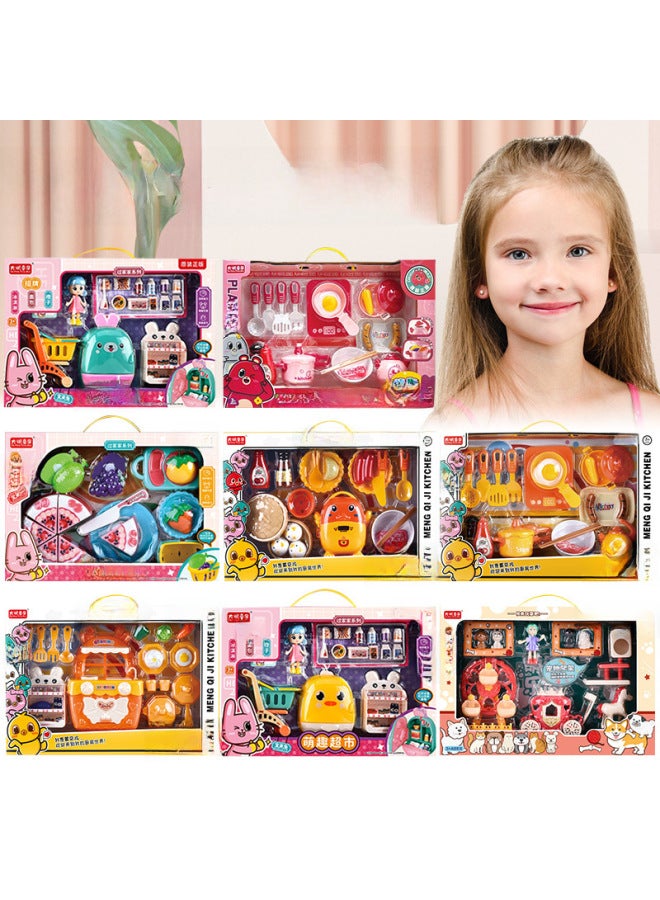 Supermarket Stall Children's Fun Simulation Mini Small Kitchen Rice Cooker Toy Suit Play House Gift-Color:Strawberry Spotted Bear-Kitchen Set - Image 2