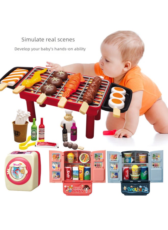 Supermarket Stall Children's Fun Simulation Mini Small Kitchen Rice Cooker Toy Suit Play House Gift-Color:Strawberry Spotted Bear-Kitchen Set - Image 5