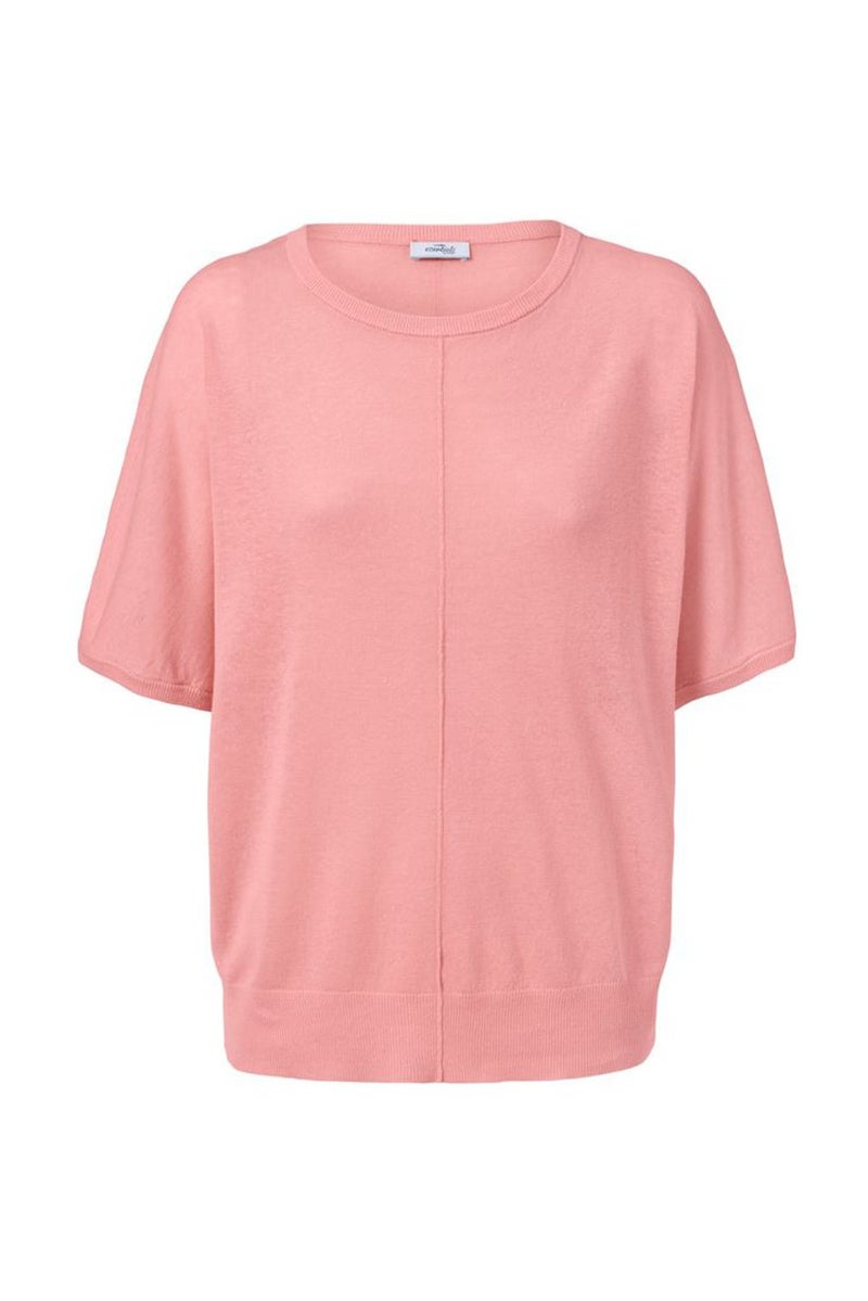 Tchibo بلوزة نسائية بياقة دائرية وأكمام جرس من الكتان، وردي - Image 3