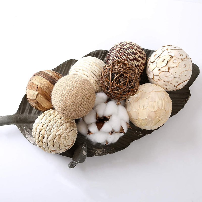 CIR OASES Assorted Decorative Spherical 9pcs Brown White Orbs Natural Twig Rattan Woven Cotton Balls for Vase Bowl Filler Tabletop Decor - Image 4