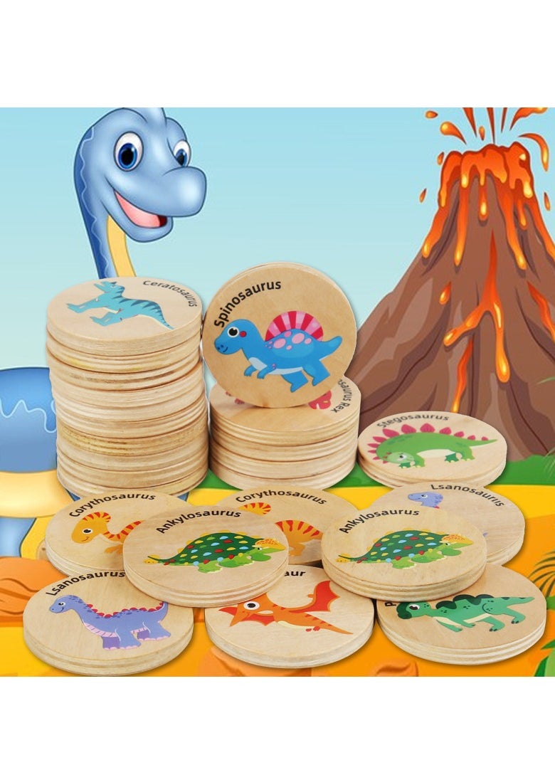 MIXDE - 24-Piece Dinosaurs Matching Wooden Cards, Kids Memory Game, Find the Same Dinosaurs Memory Cognitive Training Observation Puzzle Game - Image 1