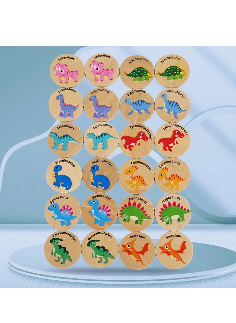 MIXDE - 24-Piece Dinosaurs Matching Wooden Cards, Kids Memory Game, Find the Same Dinosaurs Memory Cognitive Training Observation Puzzle Game - Image 1