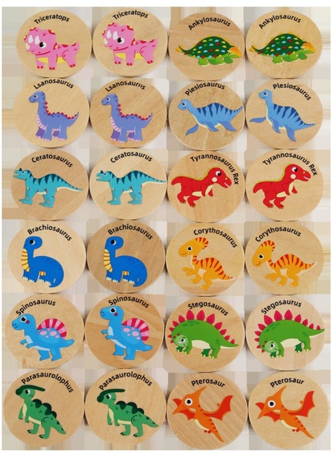 MIXDE - 24-Piece Dinosaurs Matching Wooden Cards, Kids Memory Game, Find the Same Dinosaurs Memory Cognitive Training Observation Puzzle Game - Image 1