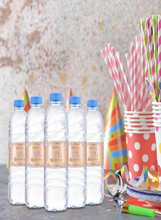 WOWOPA 32 Pcs Happy 21st Birthday Water Bottle Labels, Cheers to 21 Years Birthday Party Water Bottle Labels Stickers Decoration - Pink - Image 4