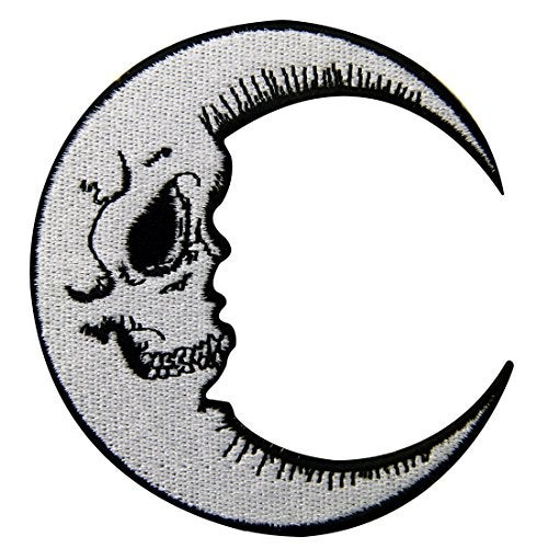 Rocking Planet Luna Patch Grinning Skull Face Embroidered Moon Applique Iron On Sew On Emblem - Image 1