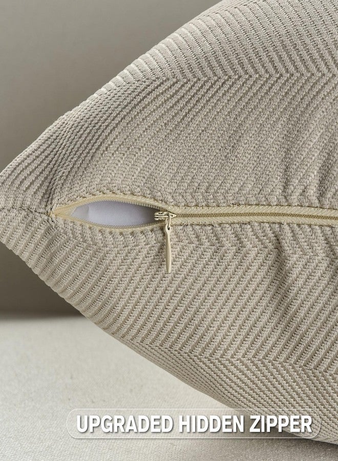 FUTEI Beige Chenille Throw Pillow Covers 18x18 Inch Set of 2,Soft Wide Chevron Textured Cushion Case,Farmhouse Home Decor for Couch Living Room - Image 3