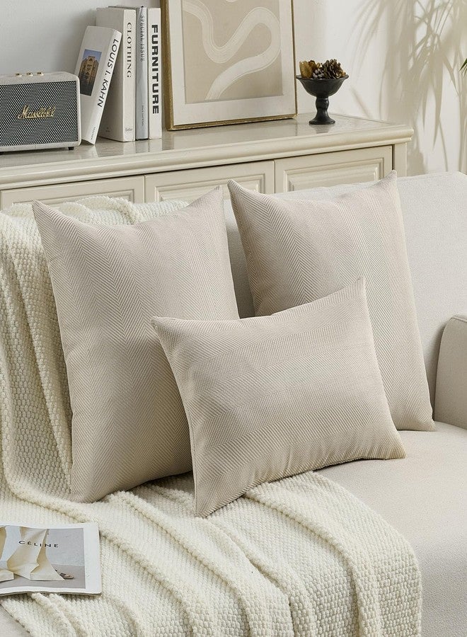 FUTEI Beige Chenille Throw Pillow Covers 18x18 Inch Set of 2,Soft Wide Chevron Textured Cushion Case,Farmhouse Home Decor for Couch Living Room - Image 4