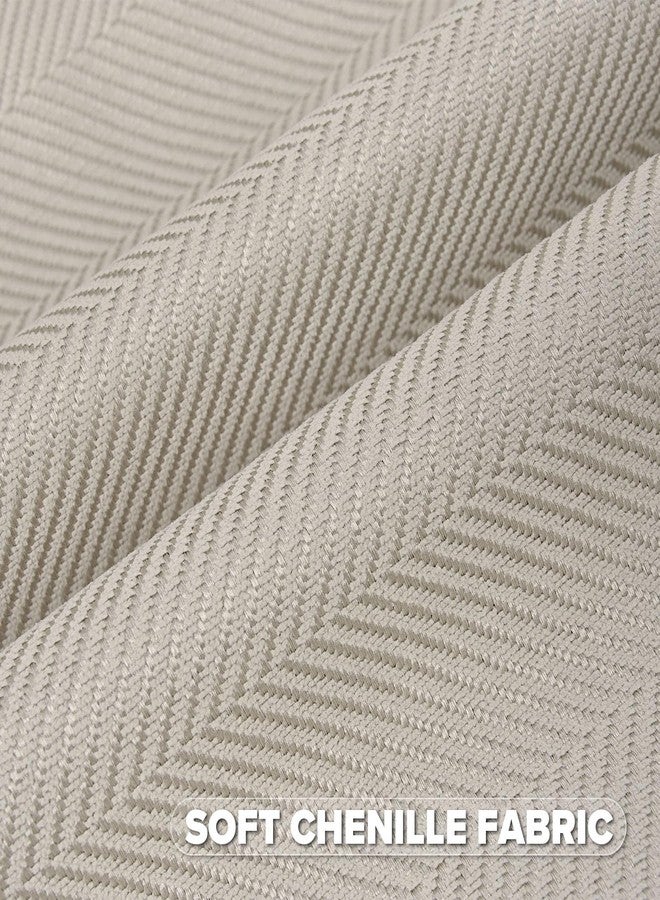 FUTEI Beige Chenille Throw Pillow Covers 18x18 Inch Set of 2,Soft Wide Chevron Textured Cushion Case,Farmhouse Home Decor for Couch Living Room - Image 2