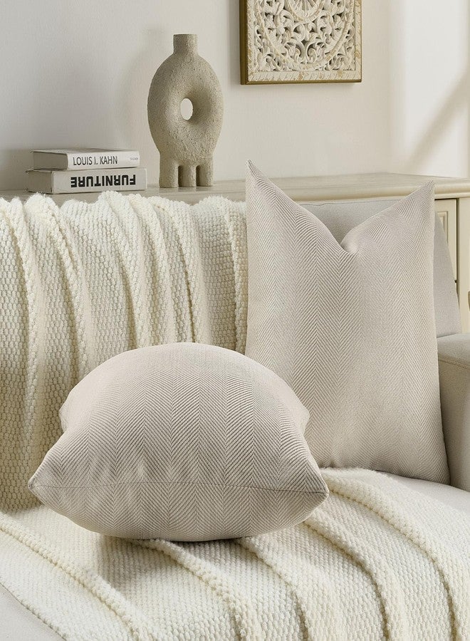 FUTEI Beige Chenille Throw Pillow Covers 18x18 Inch Set of 2,Soft Wide Chevron Textured Cushion Case,Farmhouse Home Decor for Couch Living Room - Image 5
