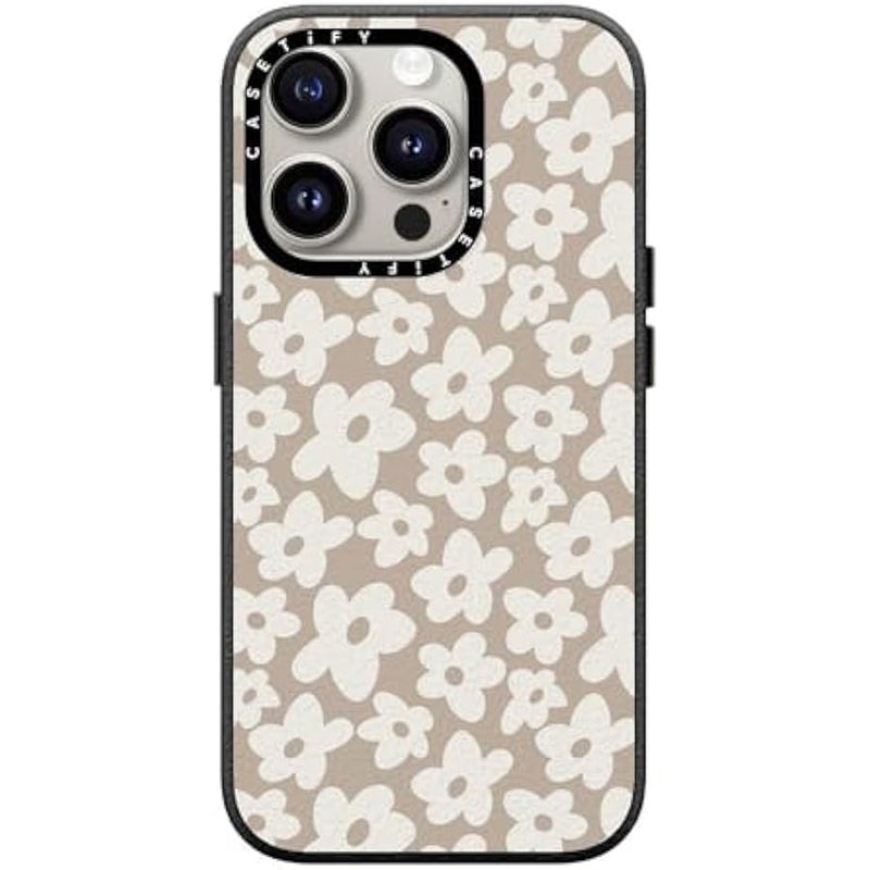 Casetify Pebbled iPhone 15 Pro Case 【Textured / 4.9ft Drop Protection/Compatible with Magsafe】 - Flower Prints - Natural Flower - Jet Black - Image 1