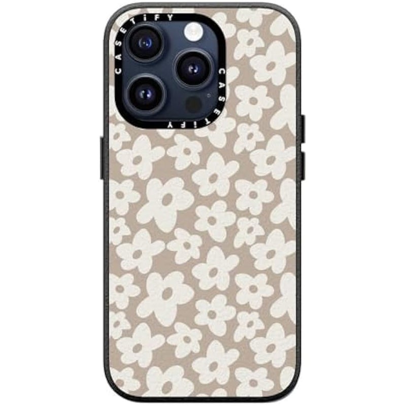 Casetify Pebbled iPhone 15 Pro Case 【Textured / 4.9ft Drop Protection/Compatible with Magsafe】 - Flower Prints - Natural Flower - Jet Black - Image 2