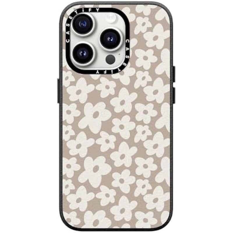 Casetify Pebbled iPhone 15 Pro Case 【Textured / 4.9ft Drop Protection/Compatible with Magsafe】 - Flower Prints - Natural Flower - Jet Black - Image 3
