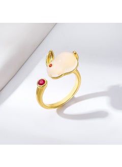 Silver Zircon Open Ring Set for Women Jade Rabbit Ring