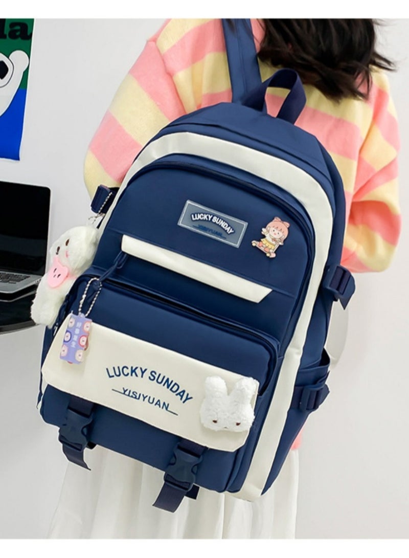 Bundle Kawaii Backpack 5Pcs Set for Student School Bags for Teen Girls Back to School Supplies (Dark Blue) - Image 4