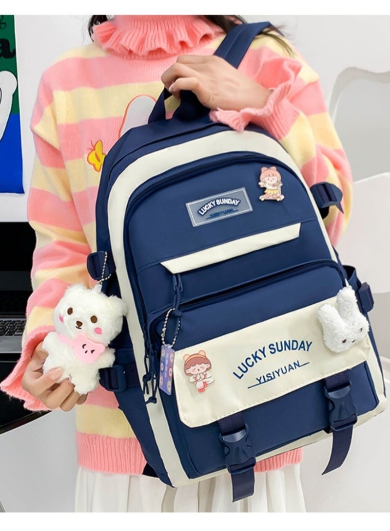 Bundle Kawaii Backpack 5Pcs Set for Student School Bags for Teen Girls Back to School Supplies (Dark Blue) - Image 5